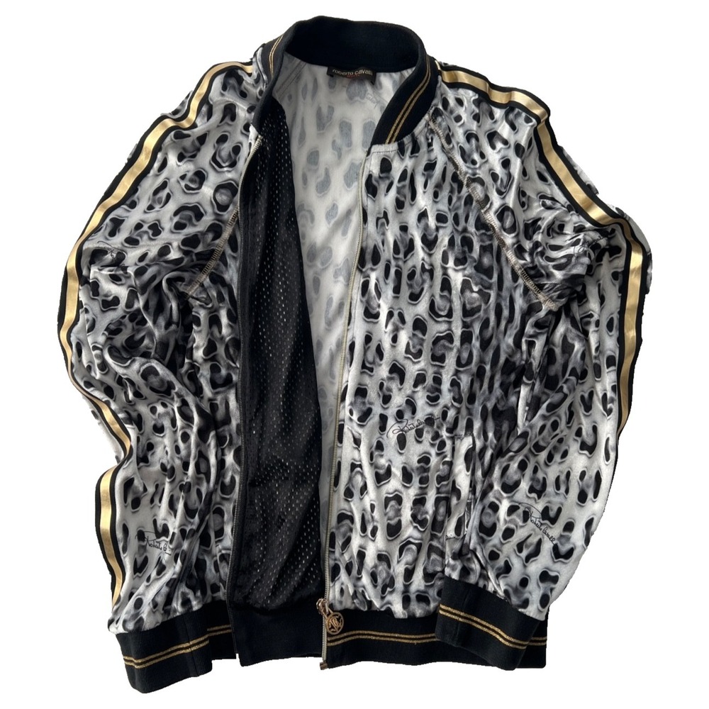 Roberto Cavalli Jacket Velvet Leopard Track Coat Full Zip Womens 6 / 42 Y2K RARE - Picture 3 of 12